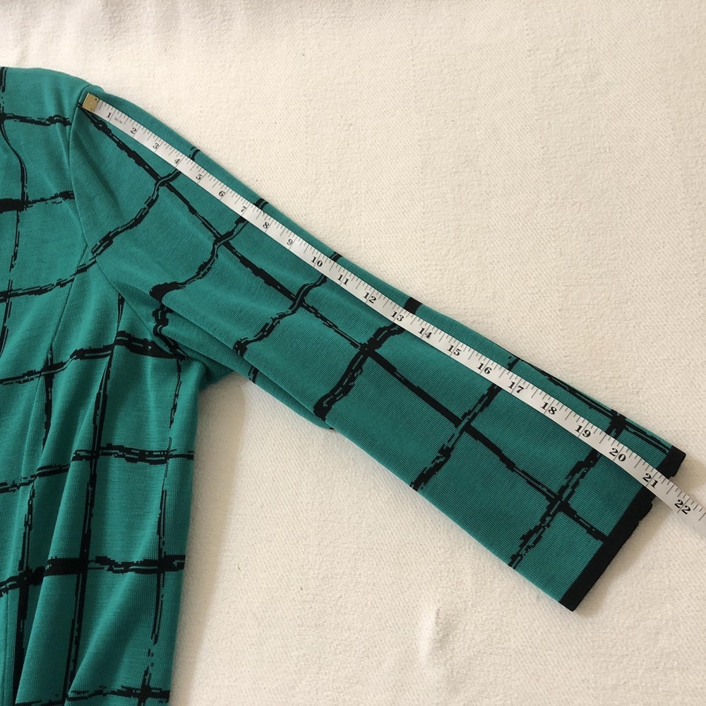 Ming Wang Cardigan Sweater Womens 2X Green Black Grid Check Knit Open Front - Picture 12 of 12
